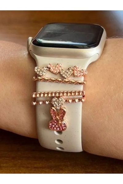 PSGT Kalp Tavşan Apple Watch Uyumlu Akıllı Saat Kordon Süsü / Charm Seti