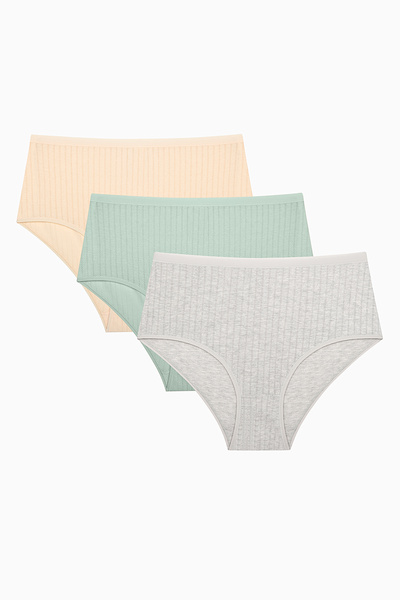 Penti Pointel Highwaist Smooth 3-balení slipových kalhotek - vícebarevné