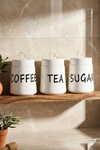 Perotti Luca 3'lü Ergonomik Yuvarlak Porselen Kulplu Kapaklı Kavanoz Seti