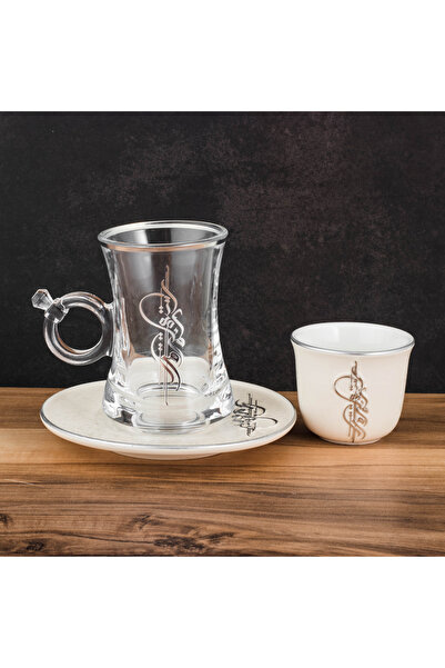 Dania طقم ضيافة فاخر – 18 قطعة (6 فناجين قهوة + 6 أكواب شاي + 6 صحون شاي) بنق...