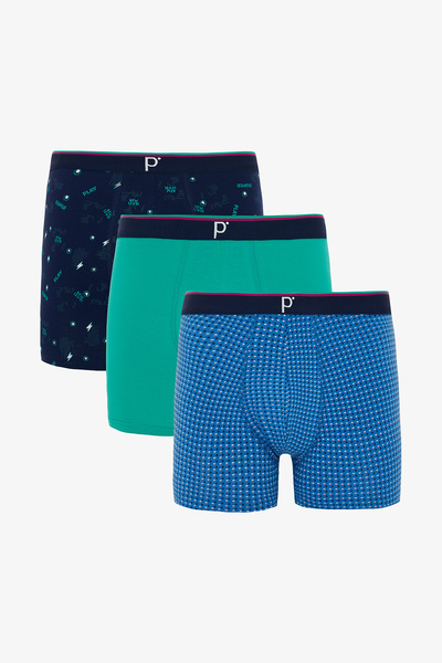 Penti Blue Plaid Men's Organic Logo 3-Piece Boxer