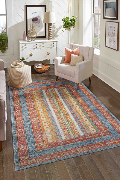 Konfor Halı Antik 1111 Klasik Vintage Eskitme Salon Halısı Renkli Retro Mutfa...