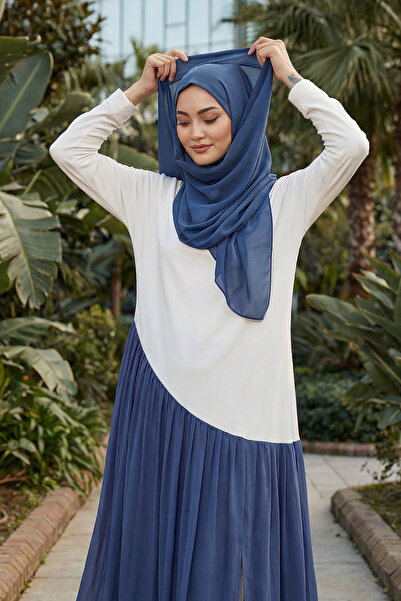 Aisha's Design Üstten Sabit Trend Pratik Şifon Şal,İndigo,PS-49