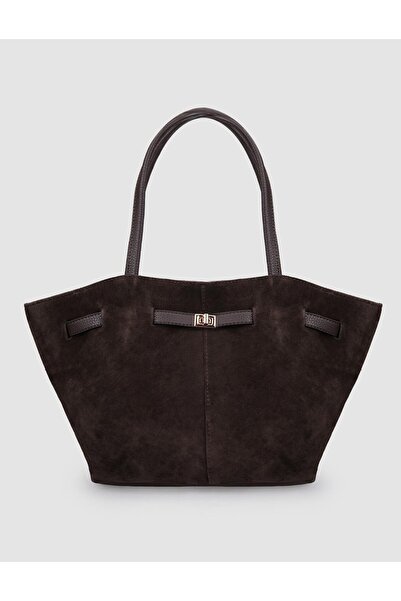 Cabani Genuine Suede Leather Brown Buckle Women's Shoulder Bag