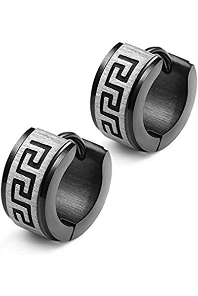 earss Men’s Polished Black Stainless Steel Hoop Earrings – Glossy Black Greek...