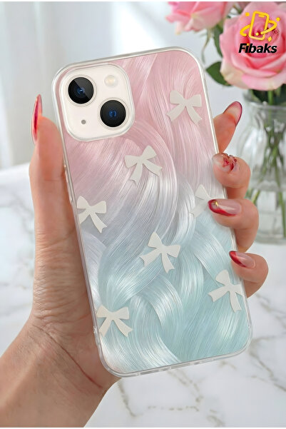 Fibaks iPhone 13/14/15 Kılıf Parlak Hologram Fiyonk Desenli Darbe Emici Kamer...