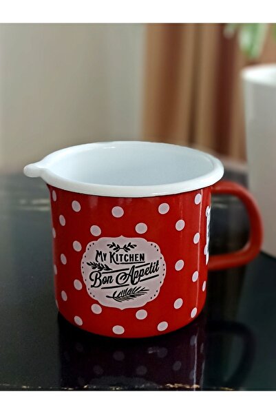 EBRULİEMAYE Retro Kırmızı Puantiyeli Emaye Sütlük Sosluk Yumurta Tencere