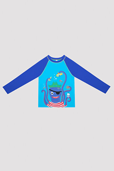 Penti Boy's Pirate and Octopus Print Turquoise Swimming Top