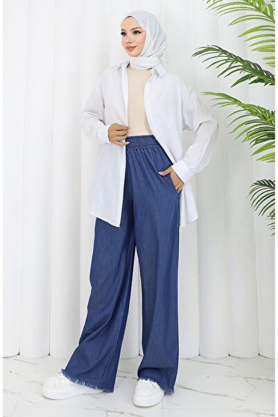 sefamerve Tensel Kumaş Beli Lastikli Kot Pantolon 5827-03 Lacivert