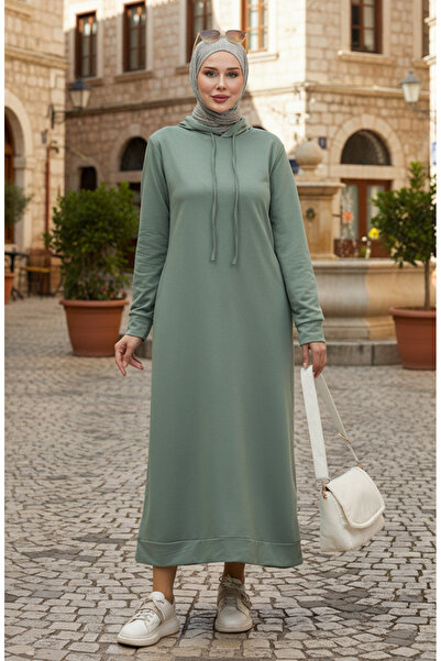 sefamerve Zelené sportovní šaty s kapucí - 0190-20, dvě nitě