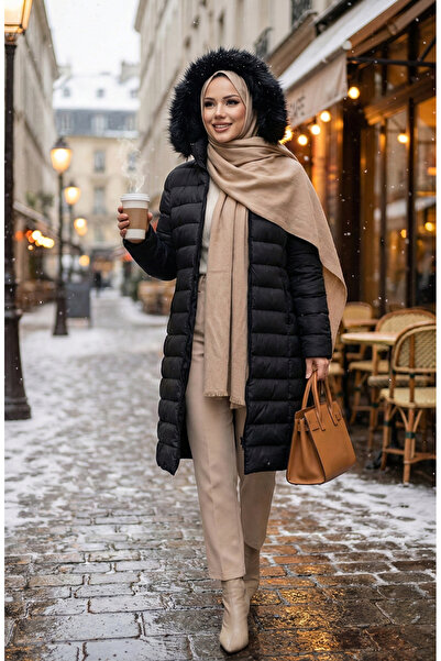 sefamerve Kapüşonlu Fermuarlı Şişme Mont 0168-02 Siyah