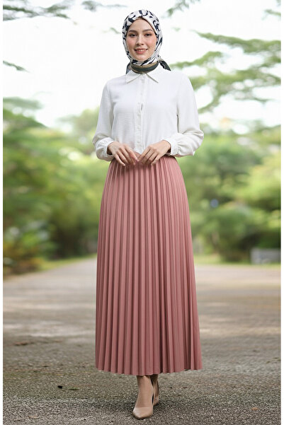 sefamerve Elastic waist pleated skirt 0213-05 powder