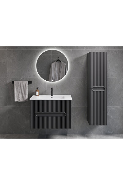ROSEART BANYO ALMİRA ROSE ANTRASİT 100CM BANYO DOLABI SETİ AYNA + ALT MODÜL +...