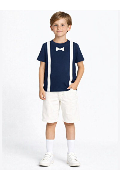 Casabony Set pantaloni scurți din denim alb cu papion + tricou