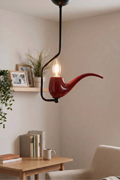 Genel Markalar Kırmızı Pipo Tekli Avize, şık ve modern tasarım, odanıza sıcak...