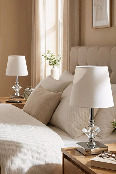 AbajurAksesuar ستارة أباجورة فضية وبيضاء 2 قطعة