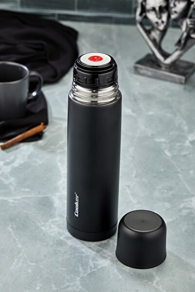 Cooker Çift Kat Paslanmaz Çelik 750 ml Termos Siyah (Çay Kahve Piknik Kamp Outdoor Ofis Otel Kafe Okul)
