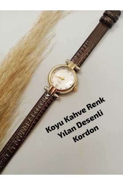 Brality ساعة يد نسائية صغيرة بيضاوية الشكل ذهبية اللون - لون بني داكن