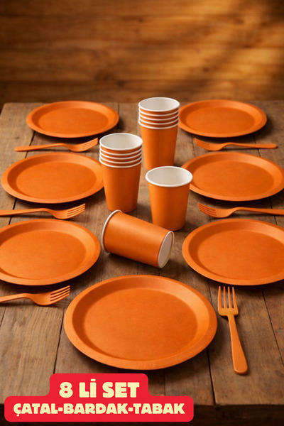 Baloncu Dede Karton Turuncu 8 Adet Renkli Tabak Bardak Set Doğum Günü Süsleme...