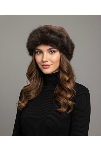 Şirin Giyim Aksesuar Yumuşak Peluş Şapka - Kahverengi Kürk Kalpak Kadın Premi...