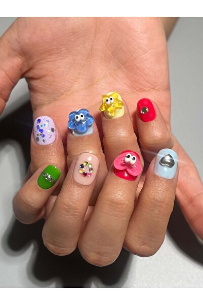 wow kutu 135 M Beden Yıldız Renkli Simli Protez Jel Takma Tırnak Ve Aksesuarlar