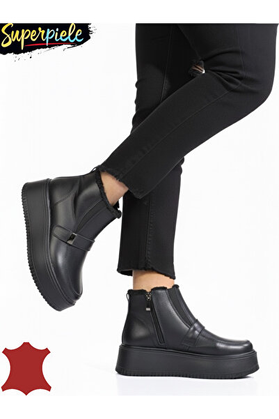 starlike Ghete îmblănite dama din piele naturala negre T6078