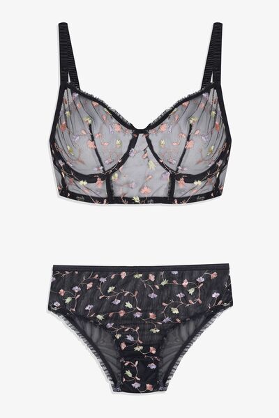 koza iç giyim Set sutien din tul brodat, cu model floral, necăptusit