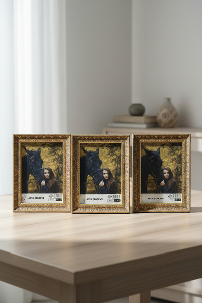 Asya Çerçeve Antik Lüks 3'lü Set 15x21 İşlemeli Gold Ayaklı Plastik Fotoğraf ...