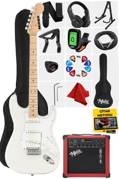 Midex Rph-30wh-25amp Maple Klavye Sss 25w Amfili Elektro Gitar Seti