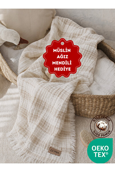 ZEYPBA Yarn Dyed Beige Muslin Striped Muslin 4-Layer Muslin Tasseled 4-Layer ...