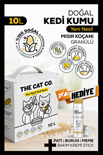 The Cat Co. %100 Doğal Aktif Karbonlu Topaklanan Kedi Kumu 10L – Tozsuz & Kok...