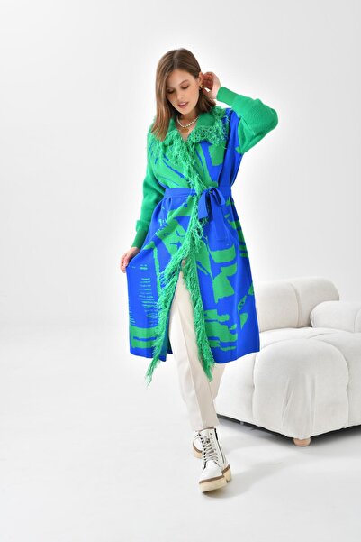 FTZ WOMEN Women's Long Fringed Clothes Saks Blue 21-6053