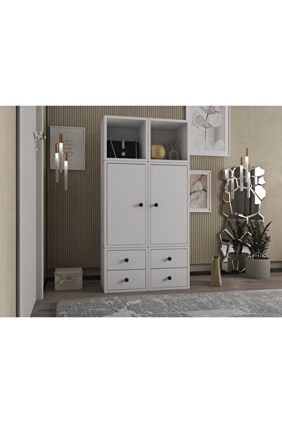 Nettrends Kapaklı Çekmeceli Çok Amaçlı Dolap Beyaz 65 cm ÇA-D 1026-Ç