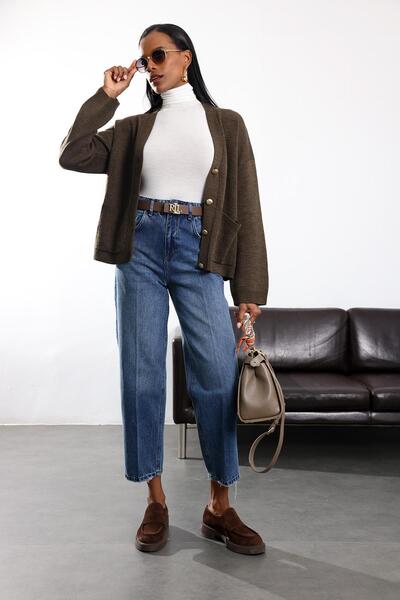 5in1Canpolat Mavi Yüksek Bel Baggy Jean RM3004