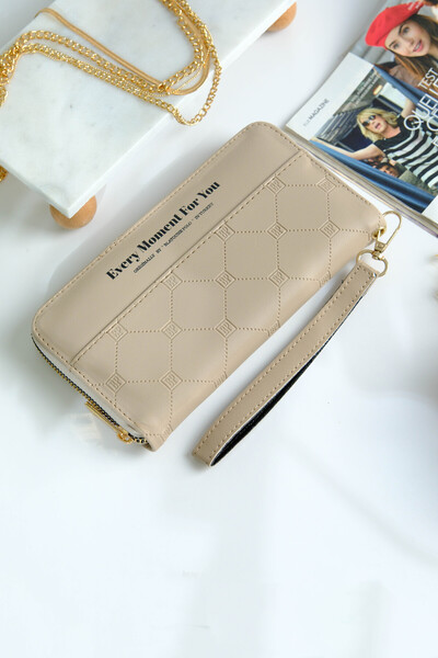 Choscale Telefon Bölmeli Tek Fermuarlı Yumuşak Dokulu Kartlıklı Cüzdan