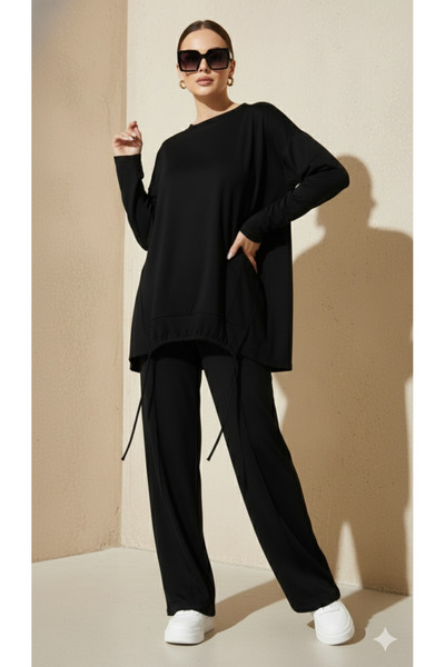 Curly Costum din două părți din material modal negru