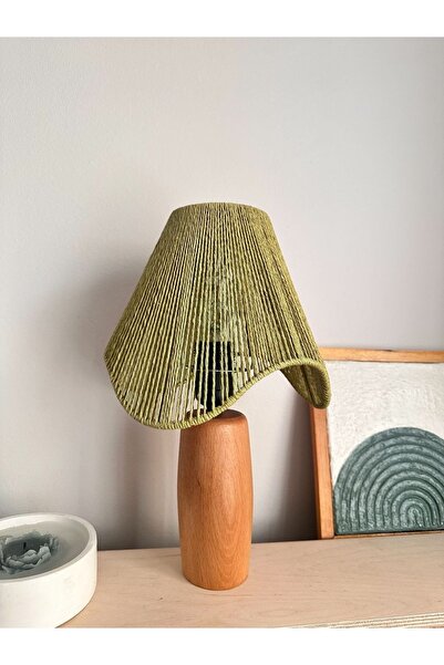 KorFam Wavy Abajur - Hasır El Yapımı Bohem Asimetrik Şekilli Ahşap Ayaklı Rus...