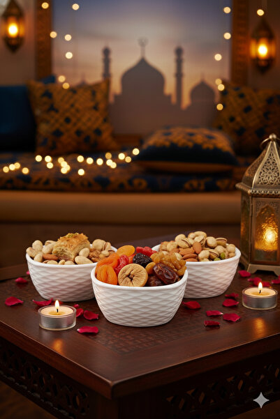 Generic A set of 3 mini ceramic plates for snacks and dates, suitable for Ram...