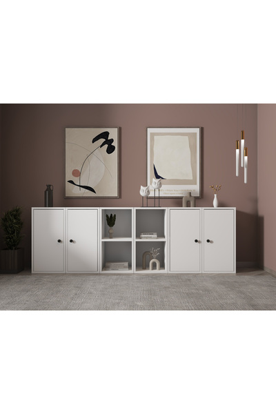 Nettrends Eva 4 Kapaklı 4 Raflı Modern Tasarım Beyaz Konsol HVV-KNS-1005