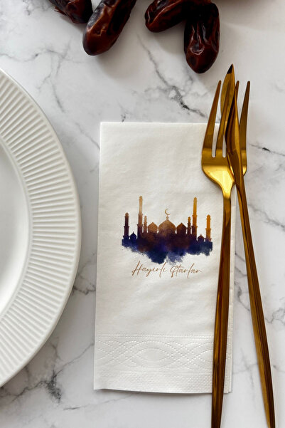 loyderlena مجموعة من 16 منديلًا مطبوعًا من Ramadan Hayırlı - 33x33 سم من الور...