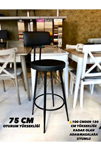 The SANDALYE SHOP Yeni Tasarım Mila Bar Sandalyesi 75 cm Siyah Deri.100 ile 1...