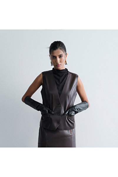 Desa Kadın Acı Kahve Uzun Deri Eldiven