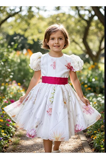 Gala printed belted girls' floral dress