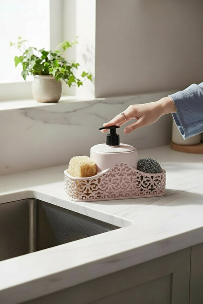 Padilon Liquid Soap Dispenser with Sponge Holder 2-Compartment Countertop Liq...