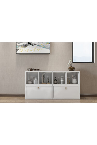 Nettrends Modern Beyaz 2 Kapaklı Kahve Köşesi ve Çok Amaçlı Servis Dolabı PNR...