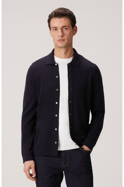Network Lacivert Yün Karışımlı Triko Gömlek