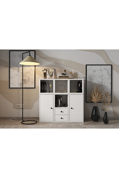 Nettrends Kapakli Rafli Çekmeceli Çok Amaçli Dolap Beyaz 97 cm Ça-d-1041-ç