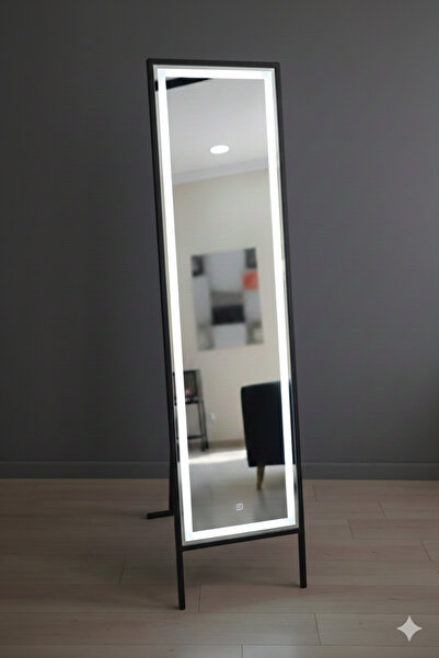 Hediyeler Kapında Led Işıklı Metal Çerçeveli Ayaklı Boy Aynası 36 x 145 Cm (T...
