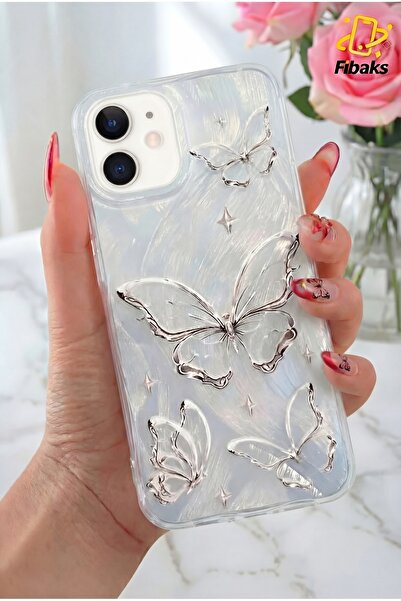 Fibaks iPhone 11 Kılıf Parlak Hologramlı Kelebek Desenli Darbe Emici Kamera K...