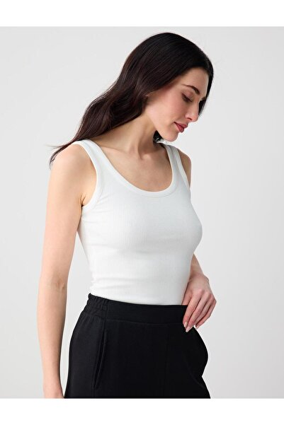 Jimmy Key Ecru Slim Fit Strappy U-Neck Knitted Tank Top